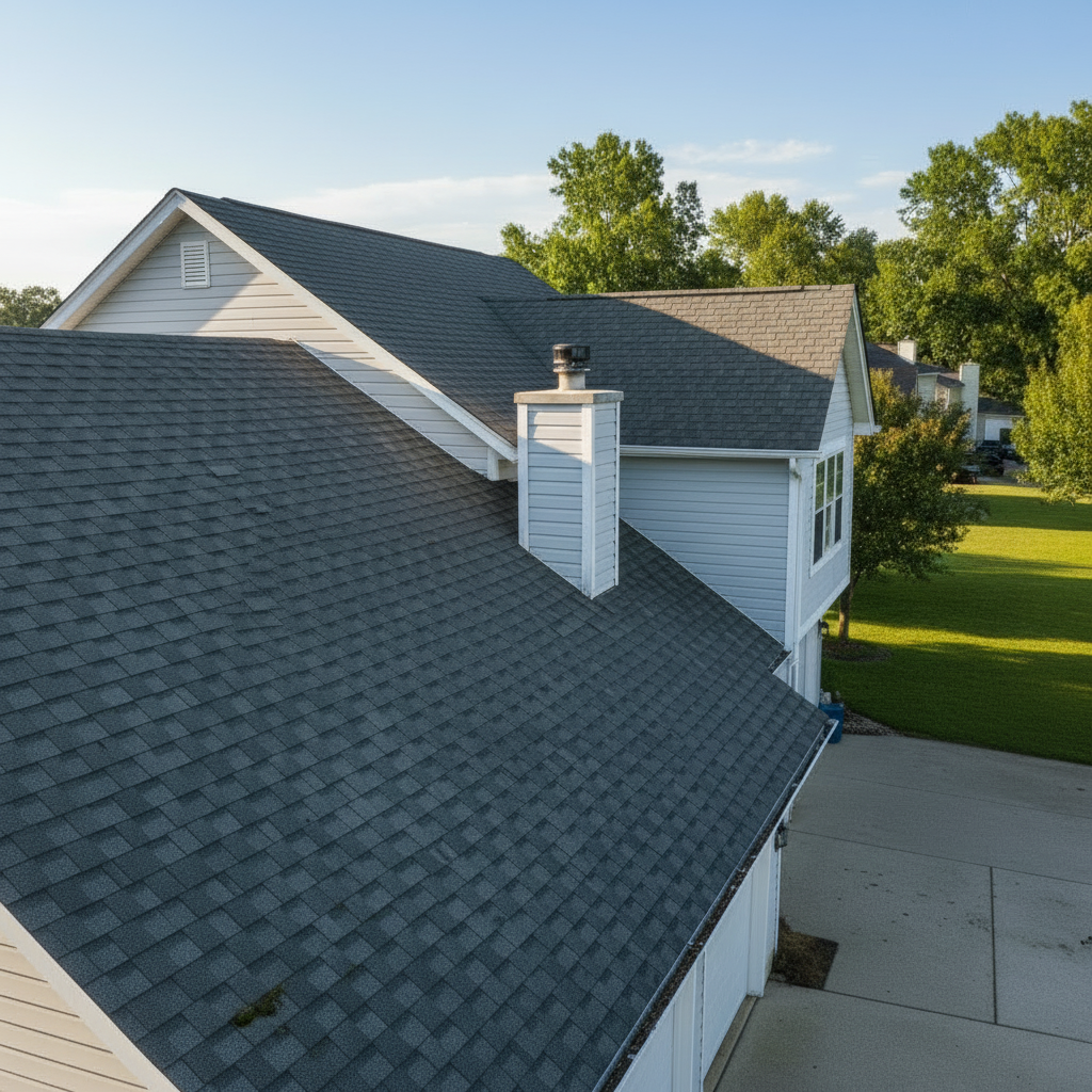 roof before and after, no people, no shingles—just the roof itself, with a visible before and after transformation effect